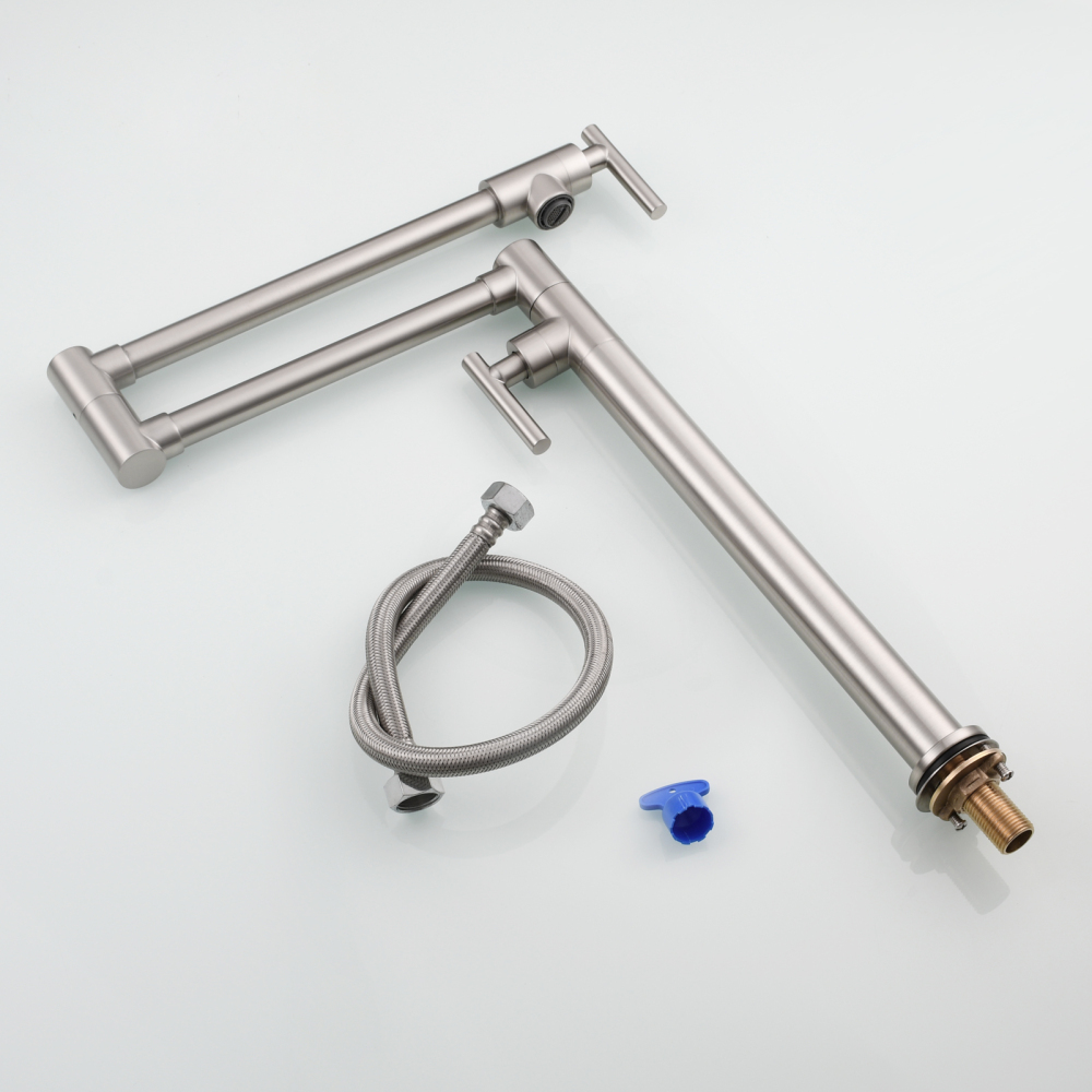Tecmolog Deck Mount Pot Filler Kitchen Faucet, Brass Only Cold Folding Faucet, Dual Handles Stretchable 23” Double Swing Joint Single Hole Kitchen Sink Tap