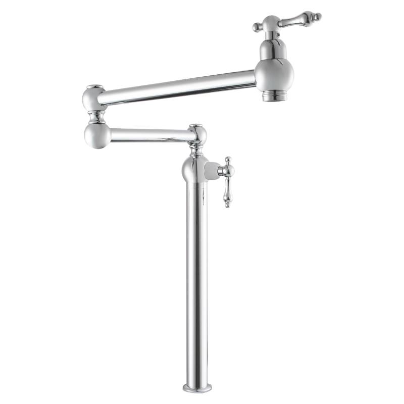 Tecmolog Deck Mount Pot Filler Kitchen Faucet, Brass Only Cold Folding Faucet, Dual Handles Stretchable 21” Double Swing Joint Single Hole Kitchen Sink Tap