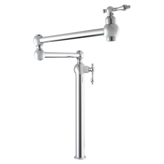 Tecmolog Deck Mount Pot Filler Kitchen Faucet, Brass Only Cold Folding Faucet, Dual Handles Stretchable 21” Double Swing Joint Single Hole Kitchen Sink Tap