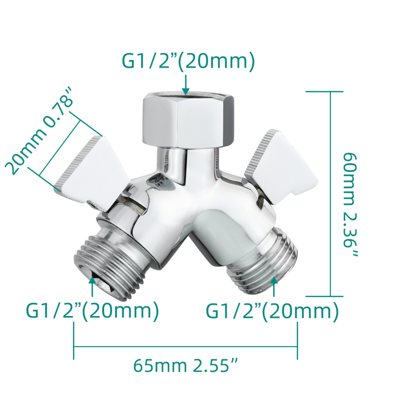 Tecmolog Brass Shower Splitter 2 Way Shower Arm Diverter with Shut Off Valve G 1/2 for Shower Head Chrome, DSF017