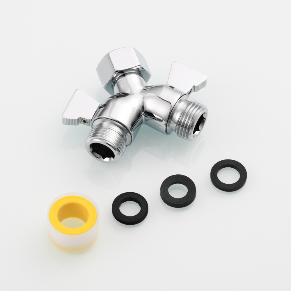 Tecmolog Brass Shower Splitter 2 Way Shower Arm Diverter with Shut Off Valve G 1/2 for Shower Head Chrome, DSF017