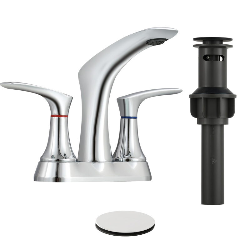 Tecmolog Brass Bathroom Deck Mount Hot and Cold Basin Faucet with Pop Up Drain