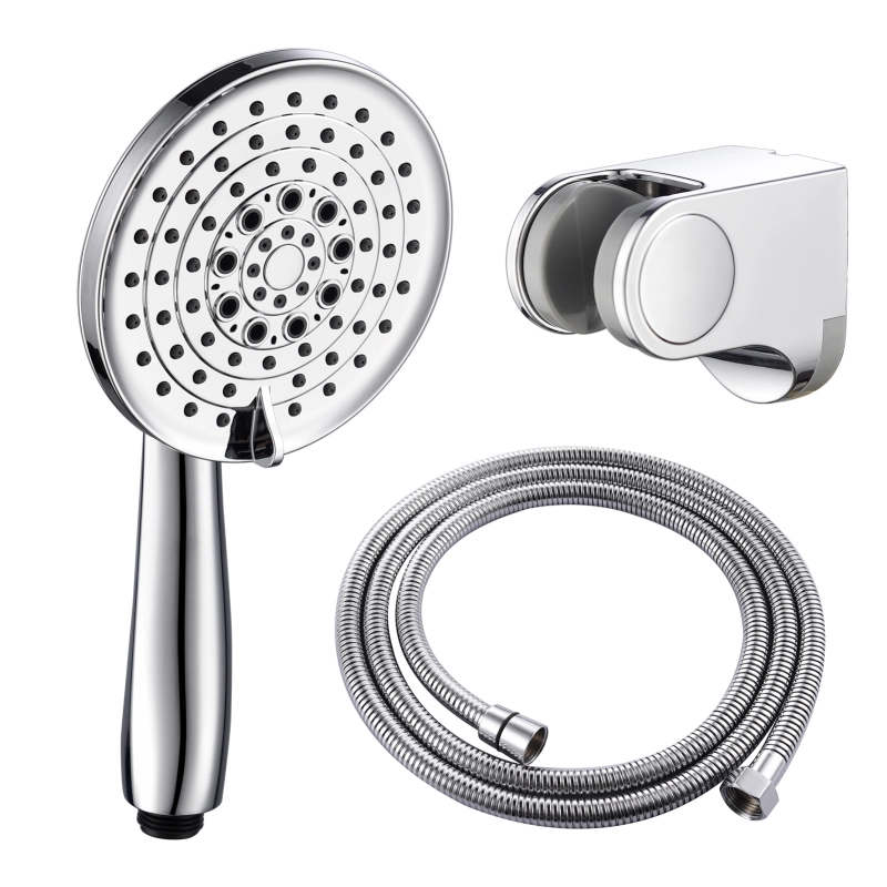 Tecmolog High Pressure 6-Setting 5" Chrome Handheld Shower Head with 59” Length Hose and Angle-Adjustable Holder for Bathroom,BS157