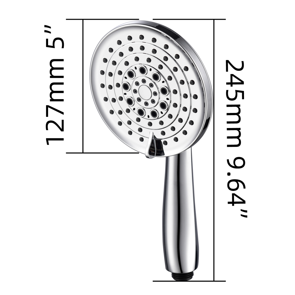 Tecmolog High Pressure 6-Setting 5" Chrome Handheld Shower Head with 59” Length Hose and Angle-Adjustable Holder for Bathroom,BS157