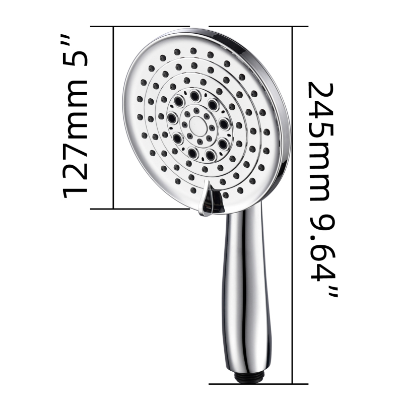 Tecmolog High Pressure 6-Setting 5" Chrome Handheld Shower Head with 59” Length Hose and Angle-Adjustable Holder for Bathroom,BS157