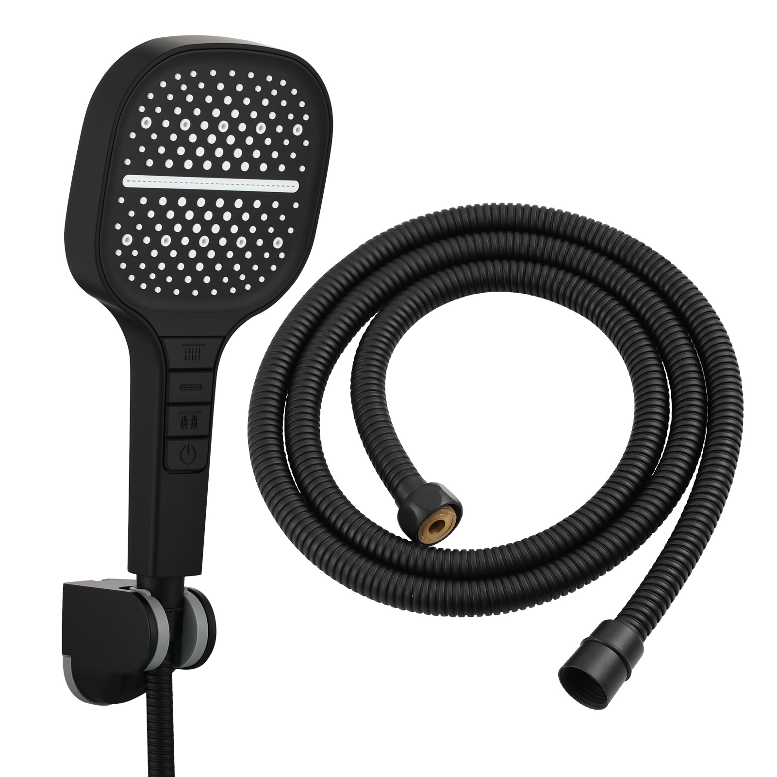 Tecmolog High-Pressure 7 settings Hand Shower with Shut Off Water Button, Shower Head with 5 Foot Hose & Adjustable Angle Bracket, BS170
