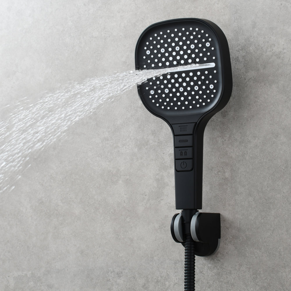 Tecmolog High-Pressure 7 settings Hand Shower with Shut Off Water Button, Shower Head with 5 Foot Hose & Adjustable Angle Bracket, BS170