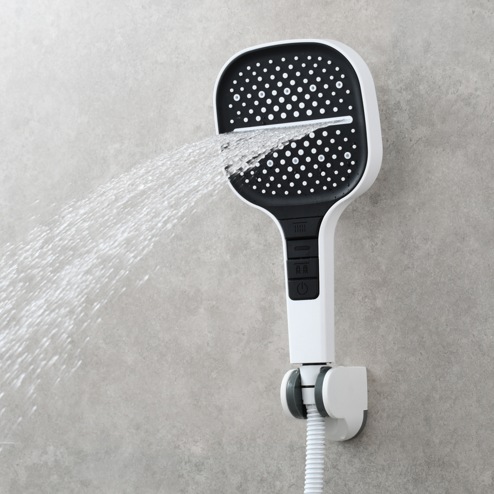 Tecmolog High-Pressure 7 settings Hand Shower with Shut Off Water Button, Shower Head with 5 Foot Hose & Adjustable Angle Bracket, BS170