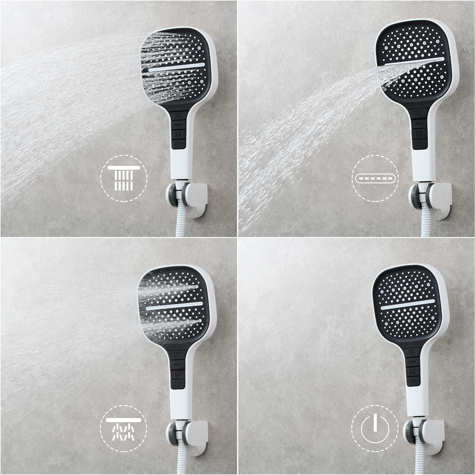 Tecmolog High-Pressure 7 settings Hand Shower with Shut Off Water Button, Shower Head with 5 Foot Hose & Adjustable Angle Bracket, BS170