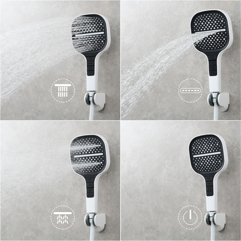 Tecmolog High-Pressure 7 settings Hand Shower with Shut Off Water Button, Shower Head with 5 Foot Hose & Adjustable Angle Bracket, BS170