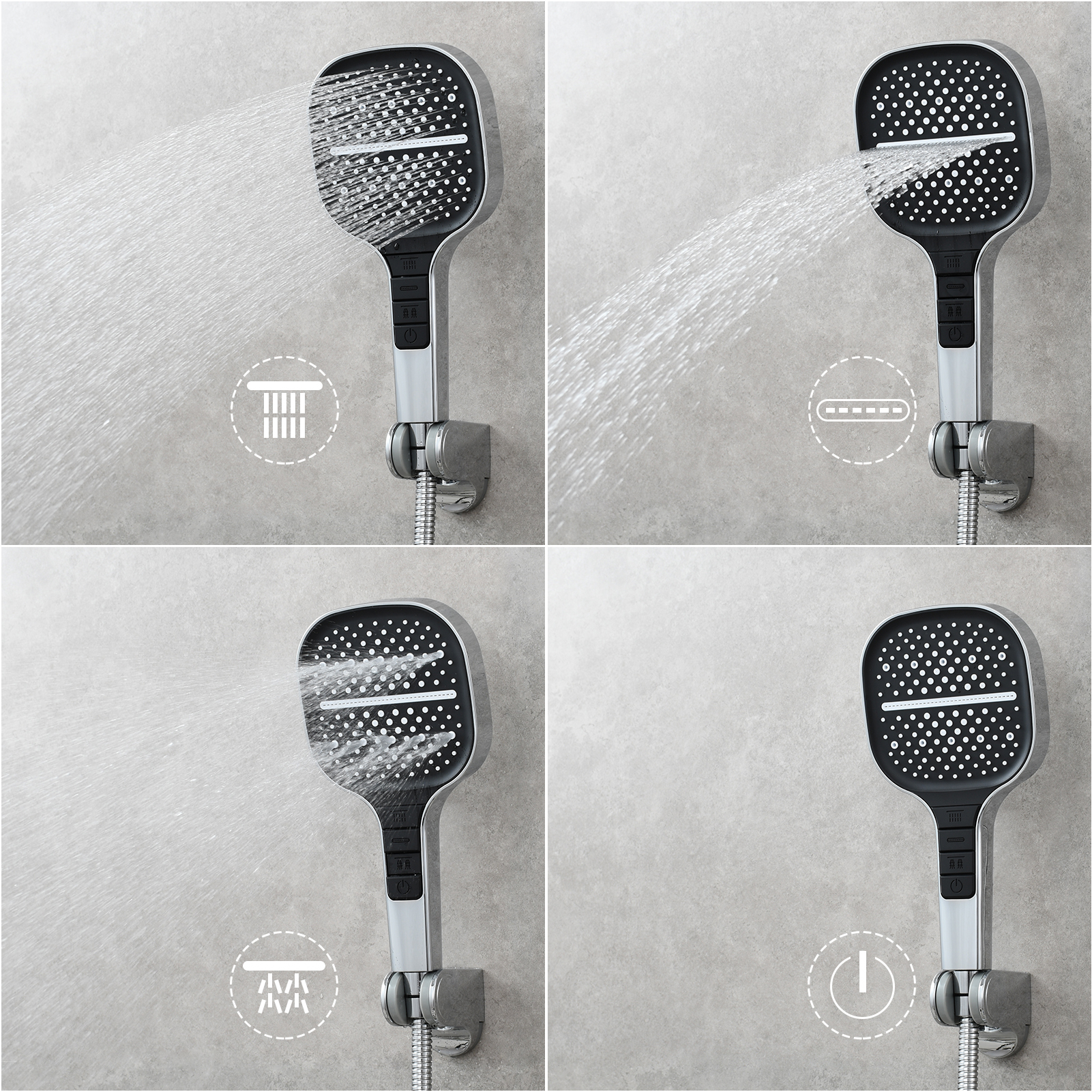Tecmolog High-Pressure 8 settings Hand Shower with Shut Off Water Button, Shower Head with 5 Foot Hose & Adjustable Angle Bracket, BS170