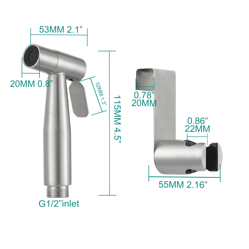 Tecmolog Stainless Steel Handheld Bidet Sprayer Shattaf for Toilet Washing, Bidet Sprayer Set with Hose, Holder and G1/2 Diverter, WS024/WS024S/WS024F