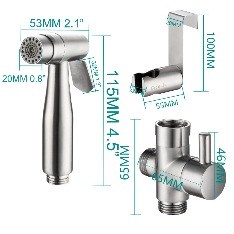 Tecmolog Stainless Steel Hand Held Bidet Sprayer Shattaf with Double Water Mode for Toilet Washing WS024A/WS024AS/WA024AF