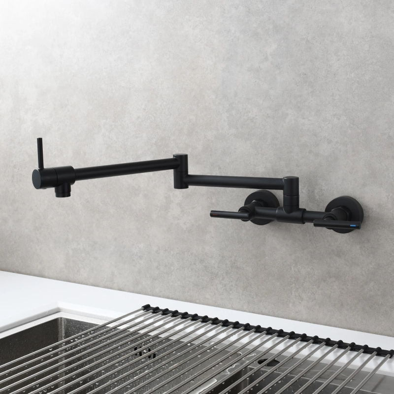 Tecmolog Pot Filler Faucet Wall Mounted Kitchen Faucet with Dual Switch Double Handle Taps,BC1243