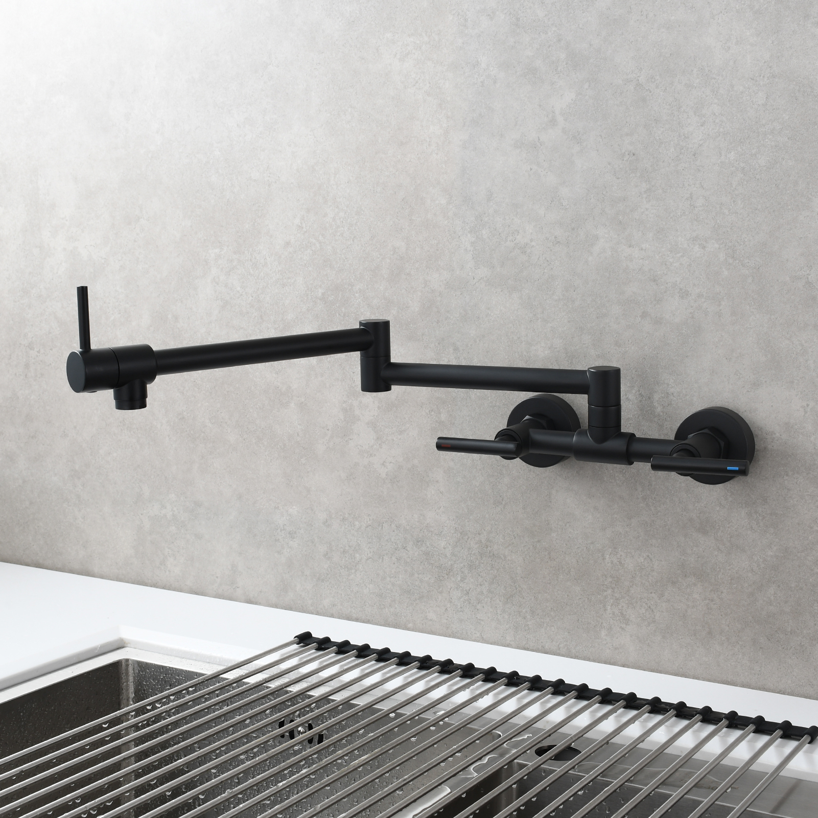 Tecmolog Pot Filler Faucet Wall Mounted Kitchen Faucet with Dual Switch Double Handle Taps,BC1243