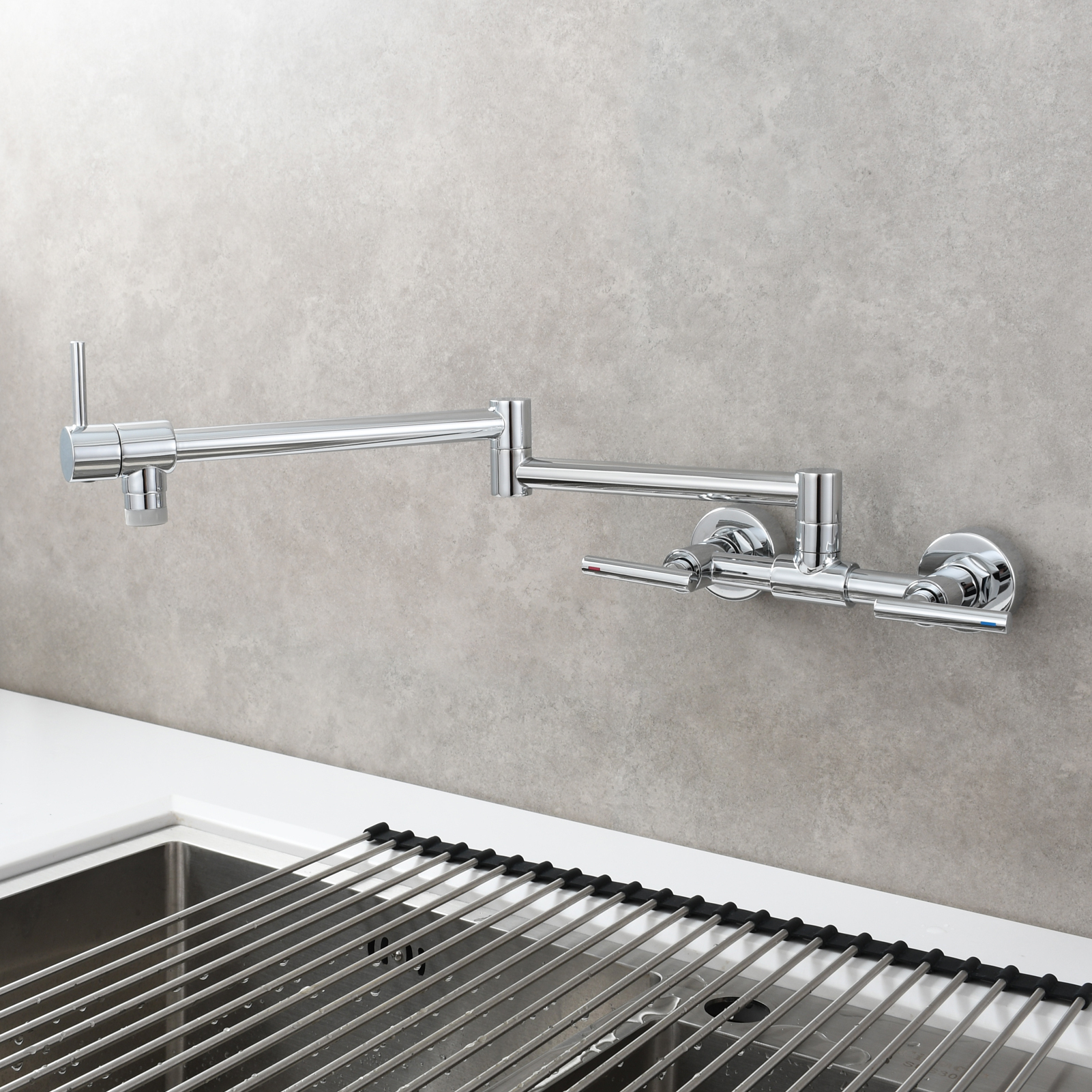 Tecmolog Pot Filler Faucet Wall Mounted Kitchen Faucet with Dual Switch Double Handle Taps,BC1243
