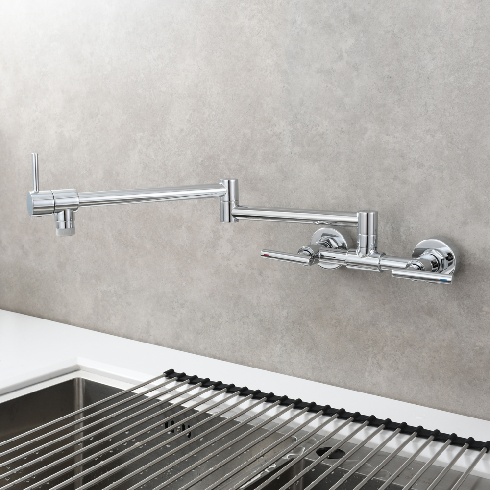 Tecmolog Pot Filler Faucet Wall Mounted Kitchen Faucet with Dual Switch Double Handle Taps,BC1243