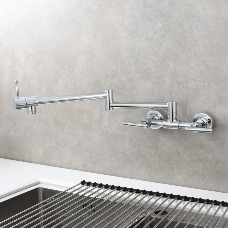 Tecmolog Pot Filler Faucet Wall Mounted Kitchen Faucet with Dual Switch Double Handle Taps,BC1243