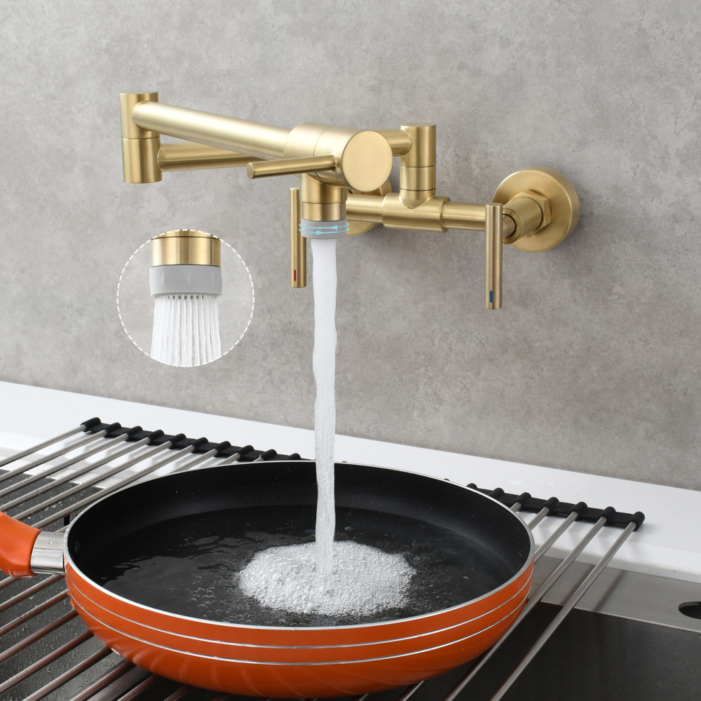 Tecmolog Pot Filler Faucet Wall Mounted Kitchen Faucet with Dual Switch Double Handle Taps,BC1243