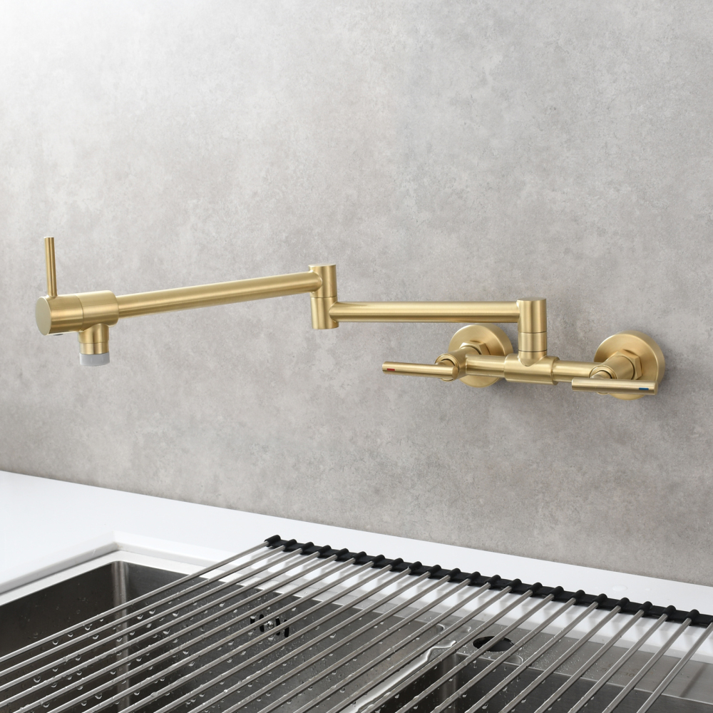 Tecmolog Pot Filler Faucet Wall Mounted Kitchen Faucet with Dual Switch Double Handle Taps,BC1243