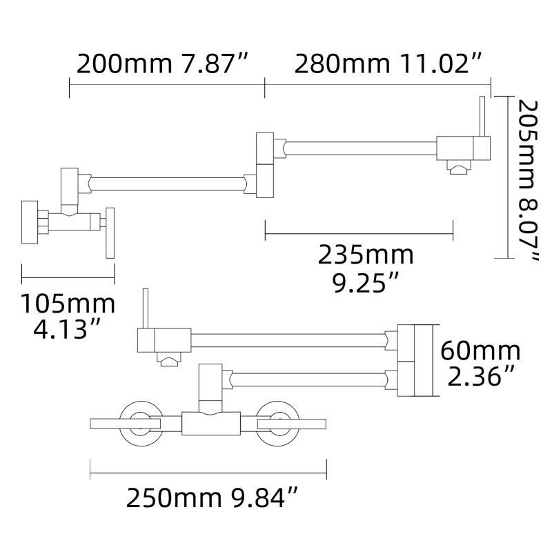 Tecmolog Pot Filler Faucet Wall Mounted Kitchen Faucet with Dual Switch Double Handle Taps,BC1243