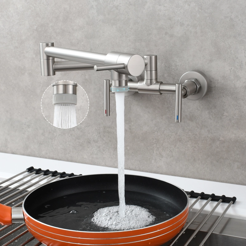 Tecmolog Pot Filler Faucet Wall Mounted Kitchen Faucet with Dual Switch Double Handle Taps,BC1243