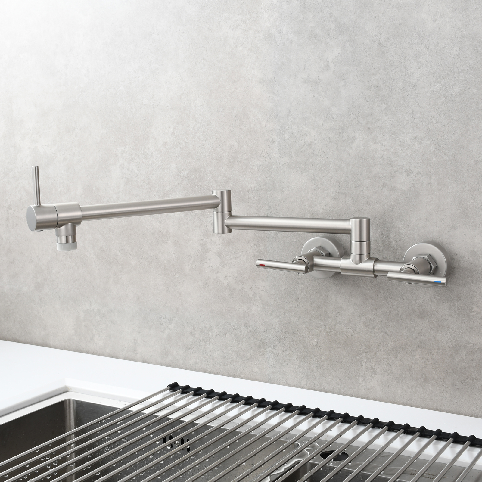 Tecmolog Pot Filler Faucet Wall Mounted Kitchen Faucet with Dual Switch Double Handle Taps,BC1243