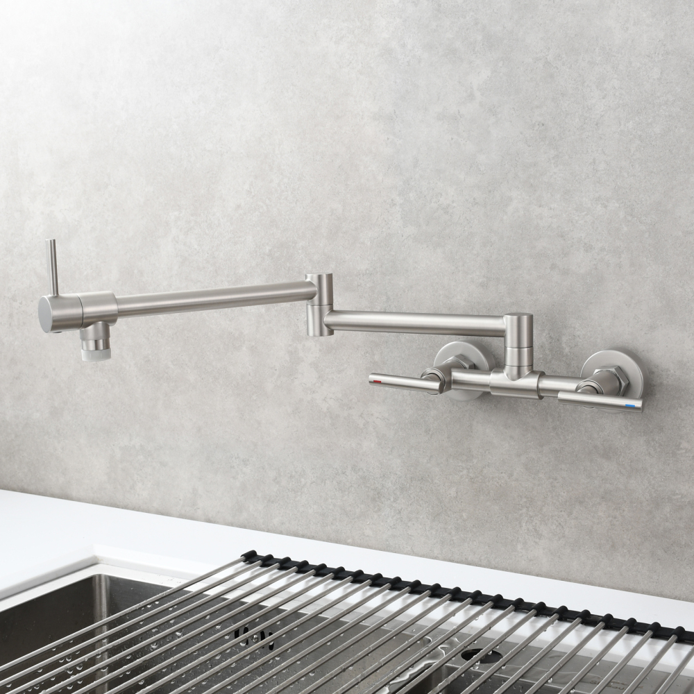 Tecmolog Pot Filler Faucet Wall Mounted Kitchen Faucet with Dual Switch Double Handle Taps,BC1243