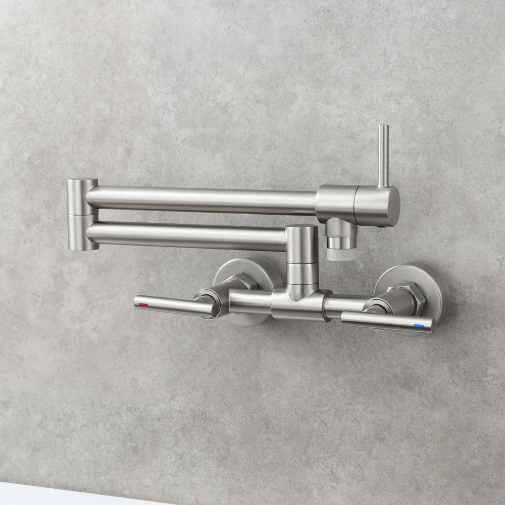 Tecmolog Pot Filler Faucet Wall Mounted Kitchen Faucet with Dual Switch Double Handle Taps,BC1243
