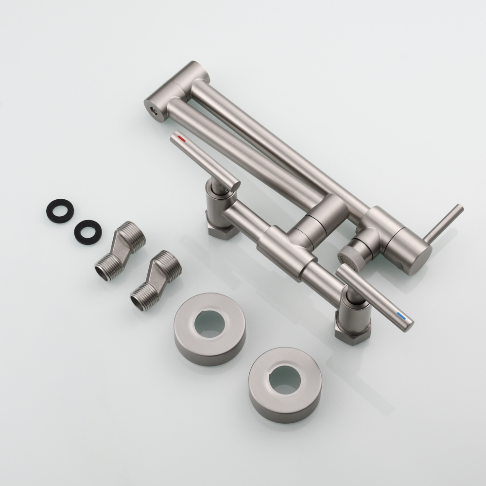 Tecmolog Pot Filler Faucet Wall Mounted Kitchen Faucet with Dual Switch Double Handle Taps,BC1243