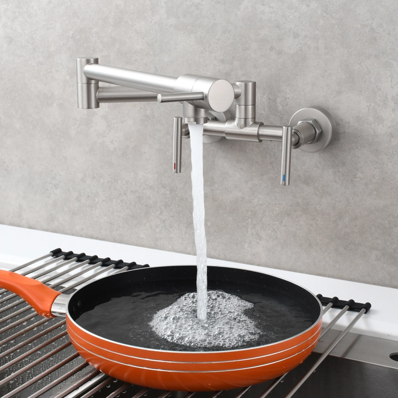 Tecmolog Pot Filler Faucet Wall Mounted Kitchen Faucet with Dual Switch Double Handle Taps,BC1243
