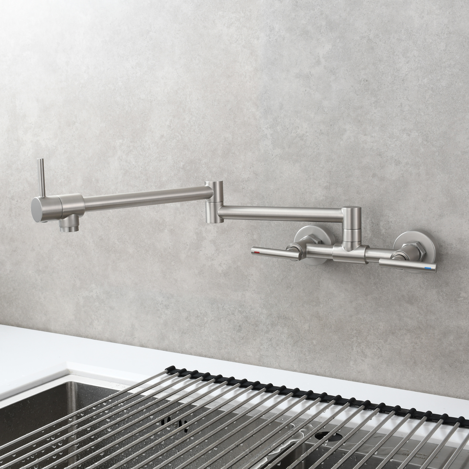 Tecmolog Pot Filler Faucet Wall Mounted Kitchen Faucet with Dual Switch Double Handle Taps,BC1243