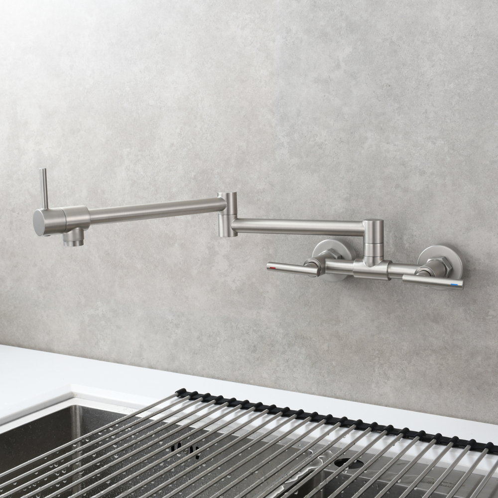 Tecmolog Pot Filler Faucet Wall Mounted Kitchen Faucet with Dual Switch Double Handle Taps,BC1243