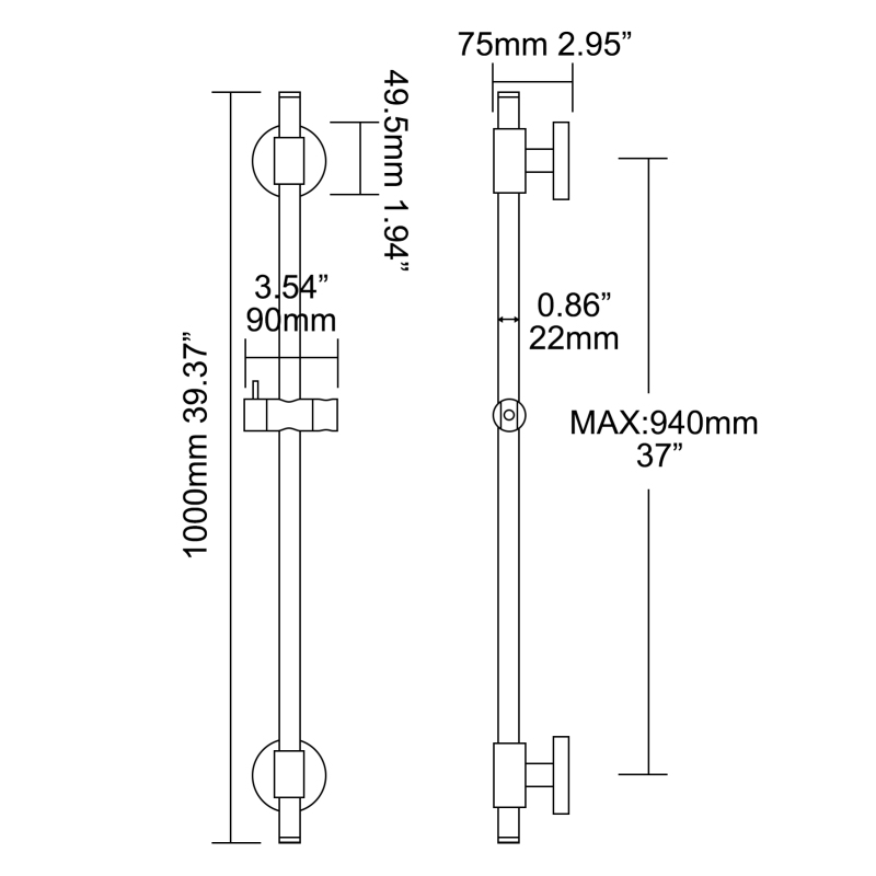 Tecmolog Stainless Steel Shower Slide Bar with Height/Angle Hangheld 5 Function Shower Head,SBH268-78