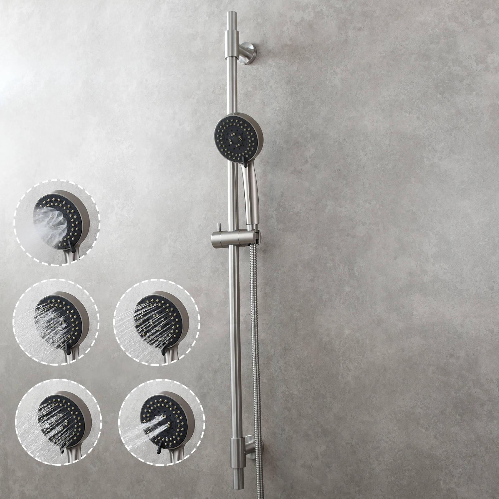 Tecmolog Stainless Steel Shower Slide Bar with Height/Angle Hangheld 5 Function Shower Head,SBH268-78