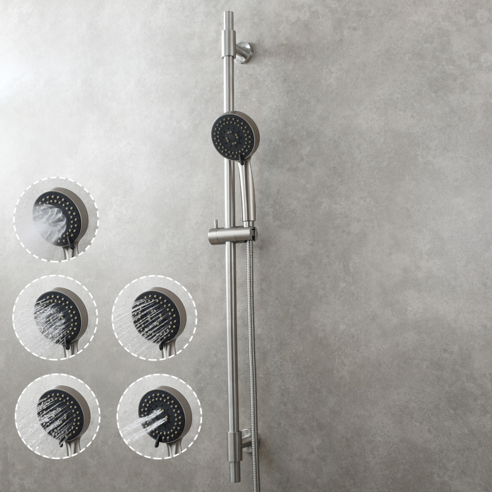Tecmolog Stainless Steel Shower Slide Bar with Height/Angle Hangheld 5 Function Shower Head,SBH268-78