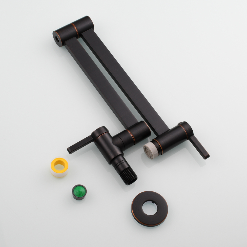 Tecmolog Kitchen Faucet Wall Mount Pot Filler Faucet Brass 360 Rotatable Folding Lengthened with Double Joint Swing Arms,2 Handles Control Water Nickel/Chome/Black/Golden/Brushed Brass