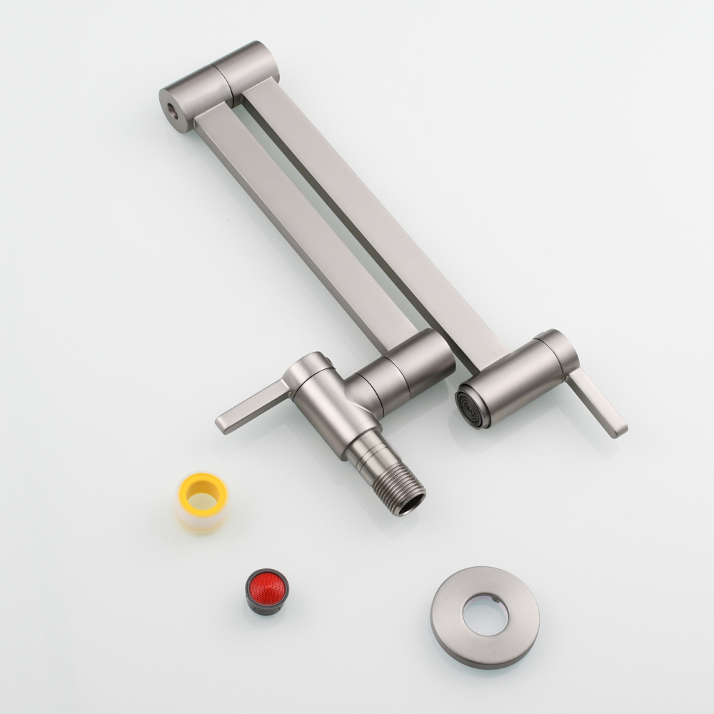 Tecmolog Kitchen Faucet Wall Mount Pot Filler Faucet Brass 360 Rotatable Folding Lengthened with Double Joint Swing Arms,2 Handles Control Water Nickel/Chome/Black/Golden/Brushed Brass