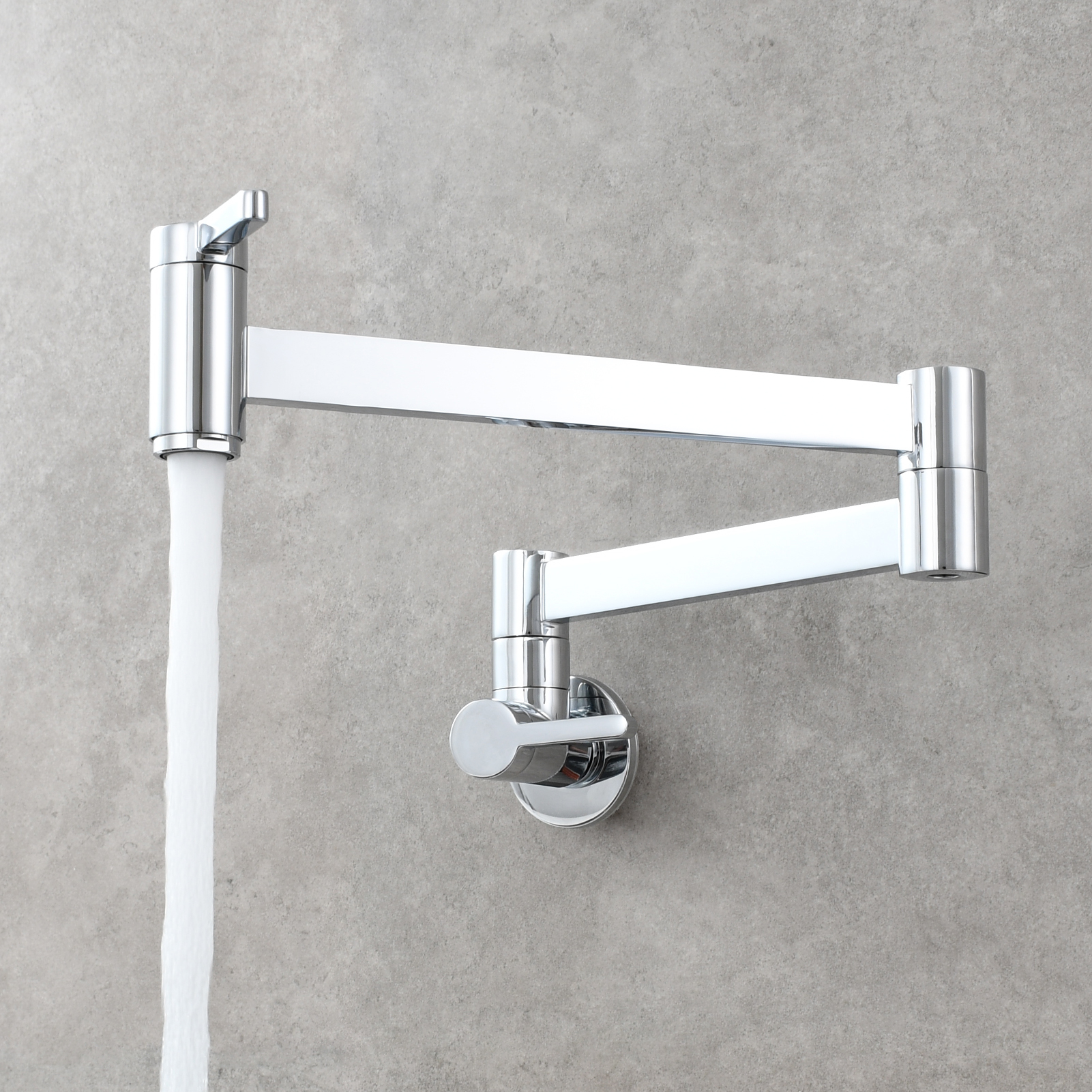 Tecmolog Kitchen Faucet Wall Mount Pot Filler Faucet Brass 360 Rotatable Folding Lengthened with Double Joint Swing Arms,2 Handles Control Water Nickel/Chome/Black/Golden/Brushed Brass
