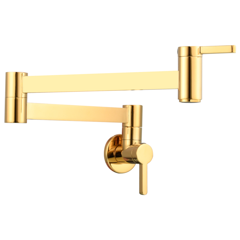 Tecmolog Kitchen Faucet Wall Mount Pot Filler Faucet Brass 360 Rotatable Folding Lengthened with Double Joint Swing Arms,2 Handles Control Water Nickel/Chome/Black/Golden/Brushed Brass