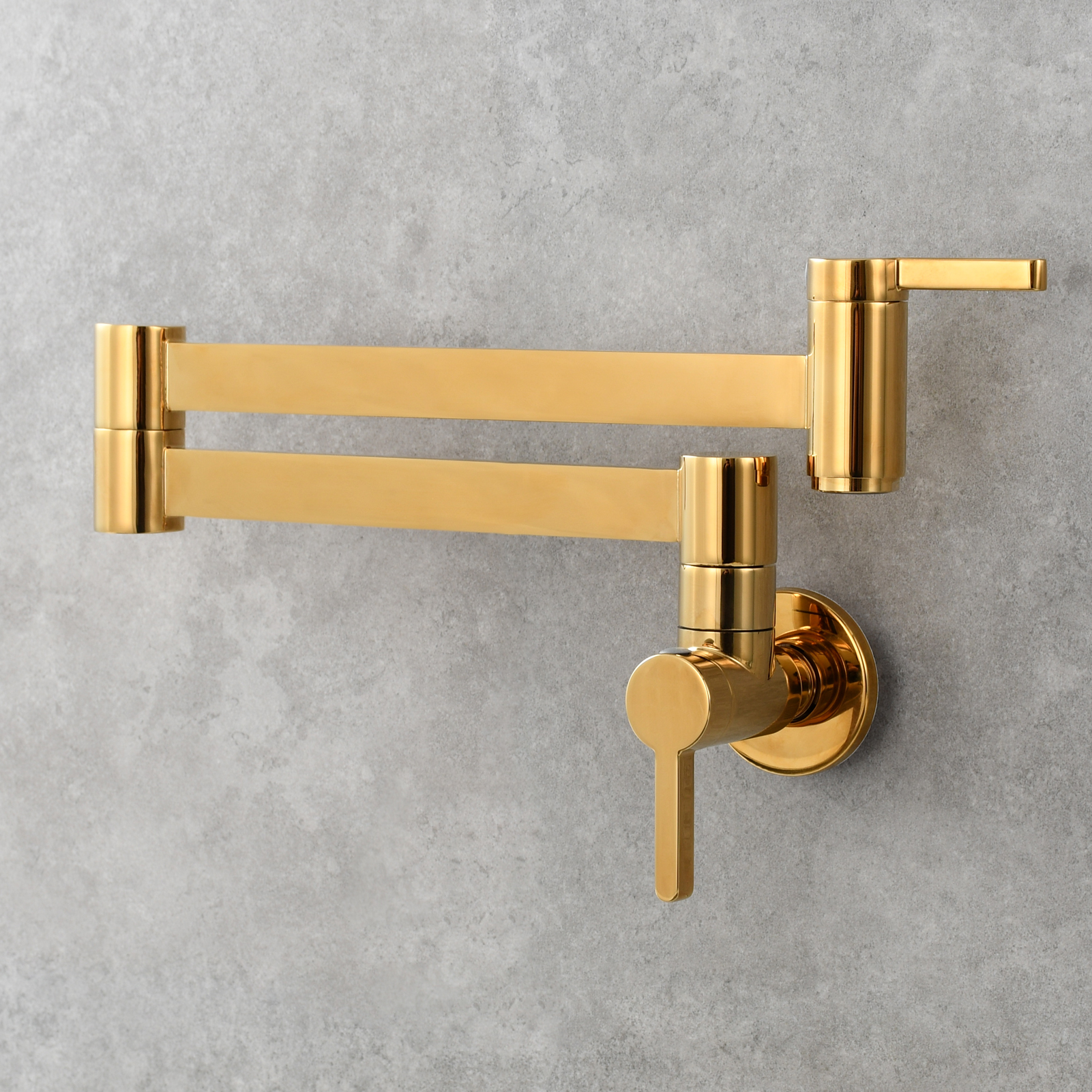 Tecmolog Kitchen Faucet Wall Mount Pot Filler Faucet Brass 360 Rotatable Folding Lengthened with Double Joint Swing Arms,2 Handles Control Water Nickel/Chome/Black/Golden/Brushed Brass