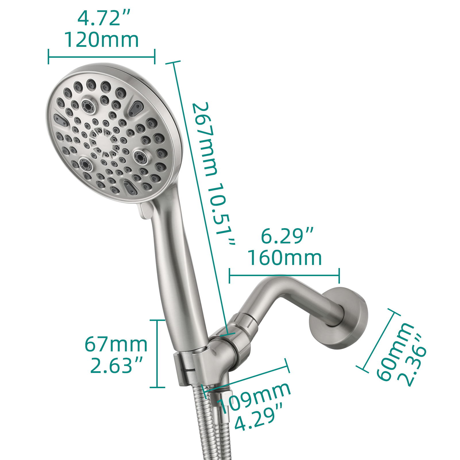 Tecmolog ABS Plastic Handheld Shower,Bathroom High Pressure Ten-Functions Showerhead,Chrome,Black,Brushed Nickel,BS168