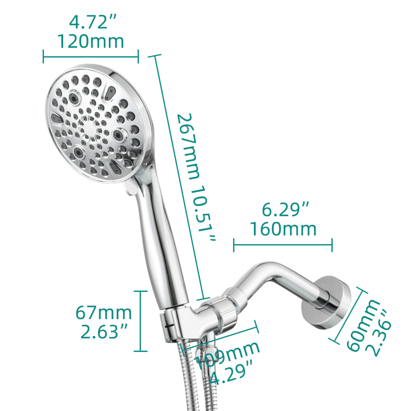 Tecmolog ABS Plastic Handheld Shower,Bathroom High Pressure Ten-Functions Showerhead,Chrome,Black,Brushed Nickel,BS168