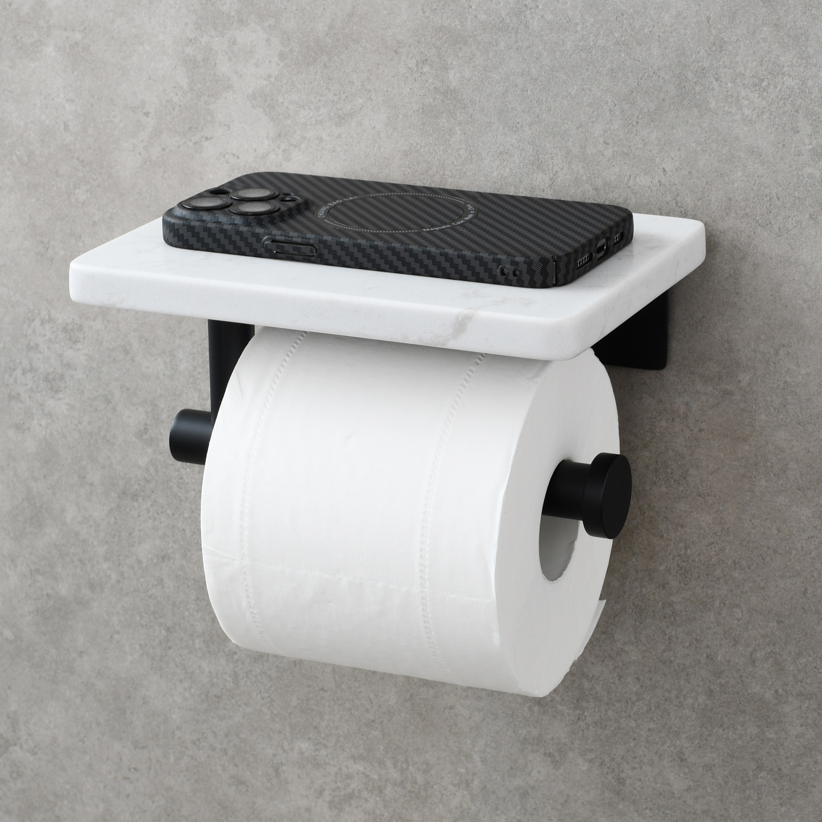Tecmolog 304 Stainless Steel Brushed Nickel Toilet Paper Holder with Natural Marble Shelf,Screw Wall Mounted,SBH269NA