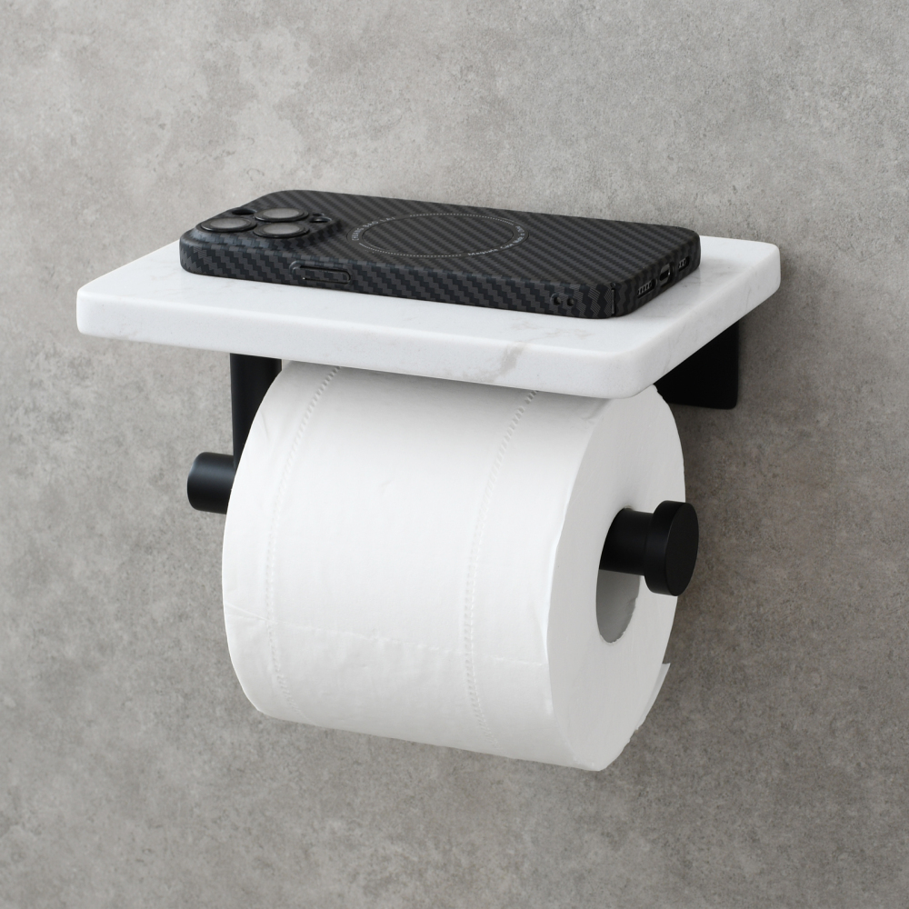 Tecmolog 304 Stainless Steel Brushed Nickel Toilet Paper Holder with Natural Marble Shelf,Screw Wall Mounted,SBH269NA