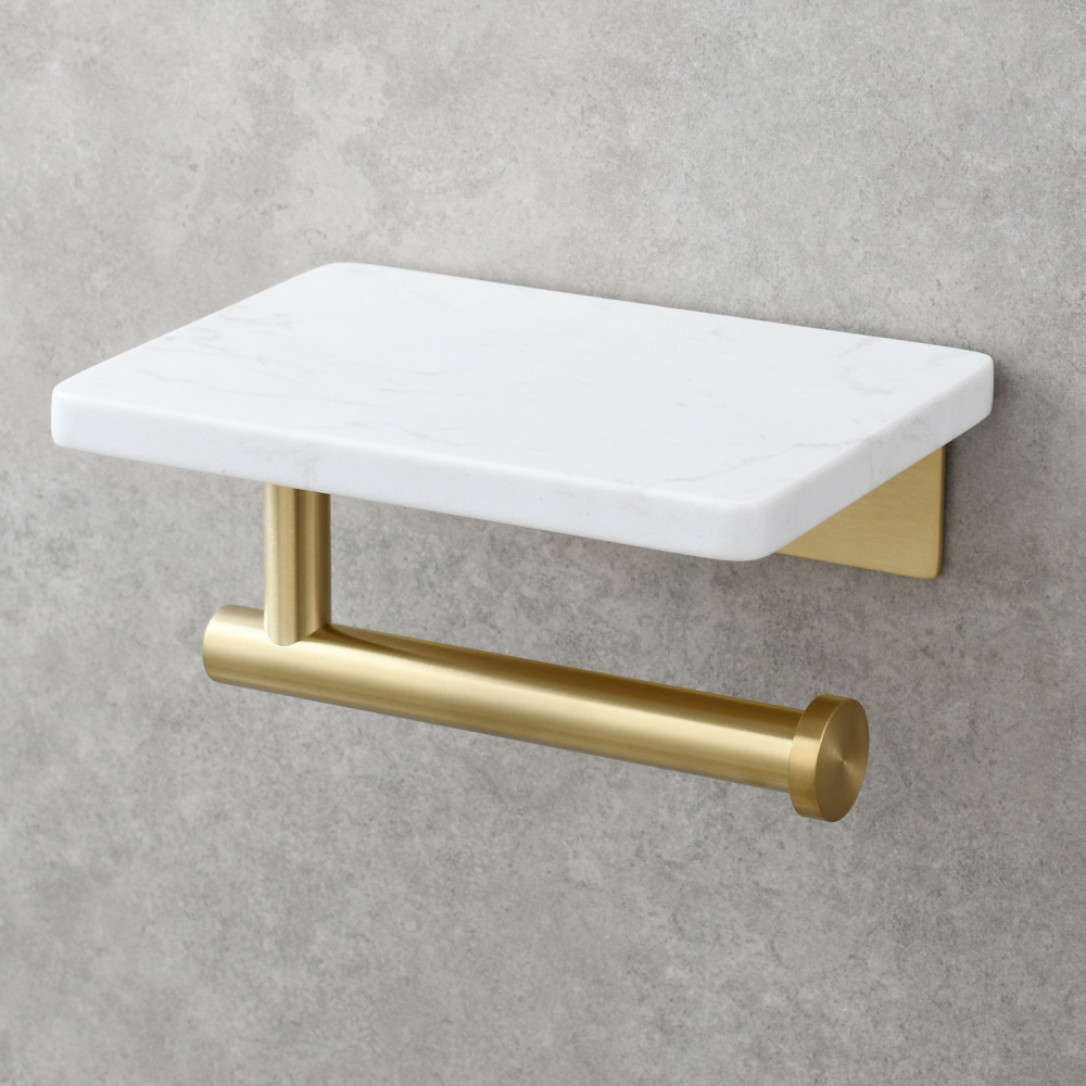 Tecmolog 304 Stainless Steel Brushed Nickel Toilet Paper Holder with Natural Marble Shelf,Screw Wall Mounted,SBH269NA