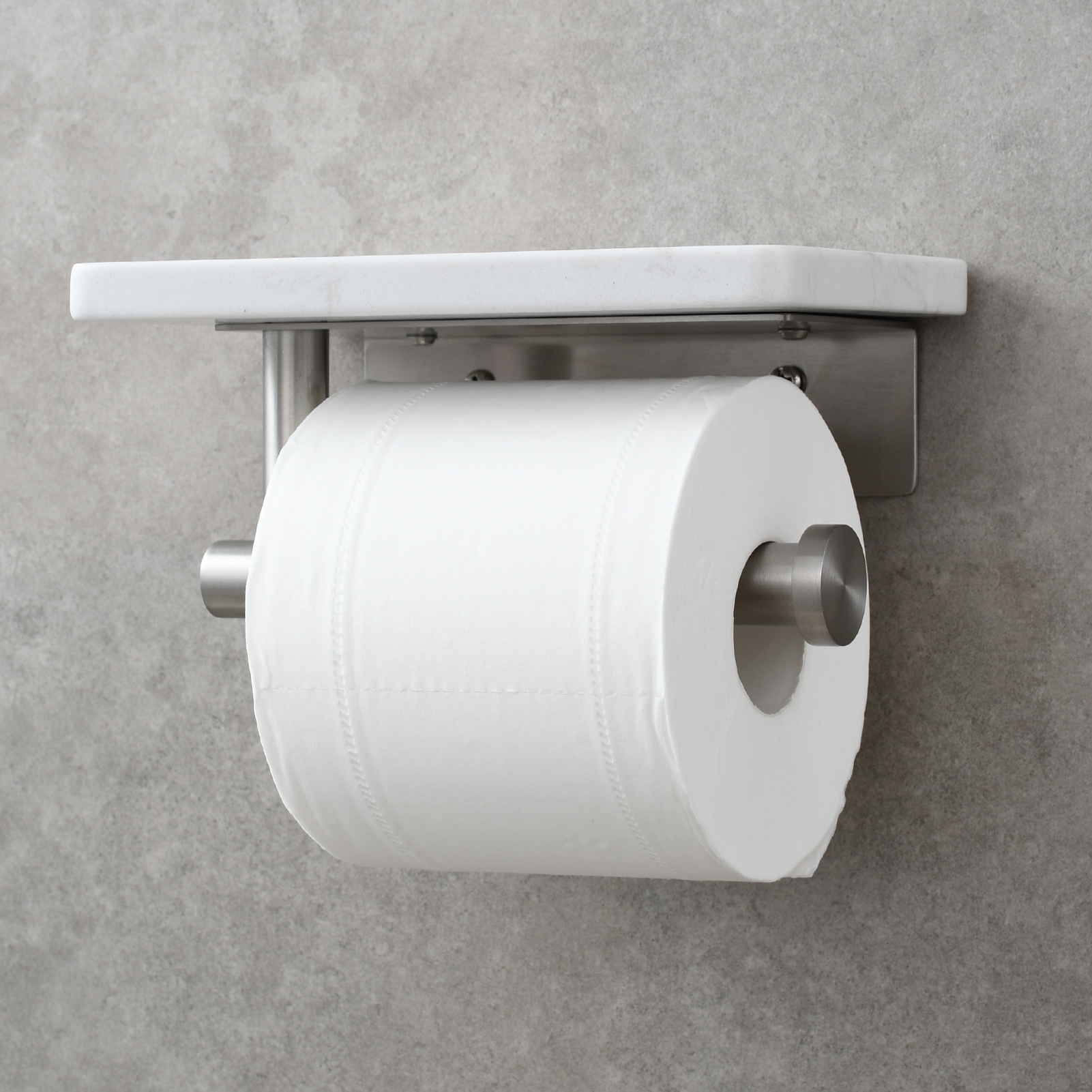 Tecmolog 304 Stainless Steel Brushed Nickel Toilet Paper Holder with Natural Marble Shelf,Screw Wall Mounted,SBH269NA
