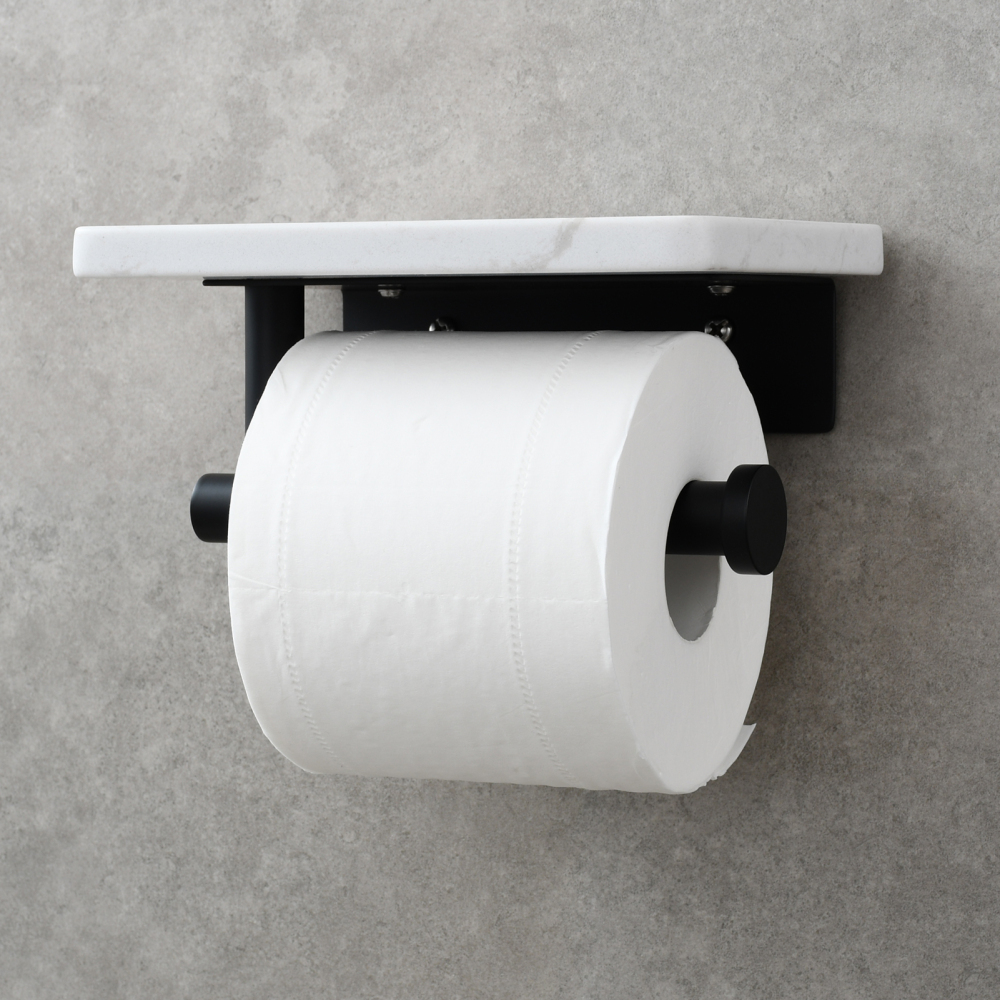 Tecmolog 304 Stainless Steel Brushed Nickel Toilet Paper Holder with Natural Marble Shelf,Screw Wall Mounted,SBH269NA