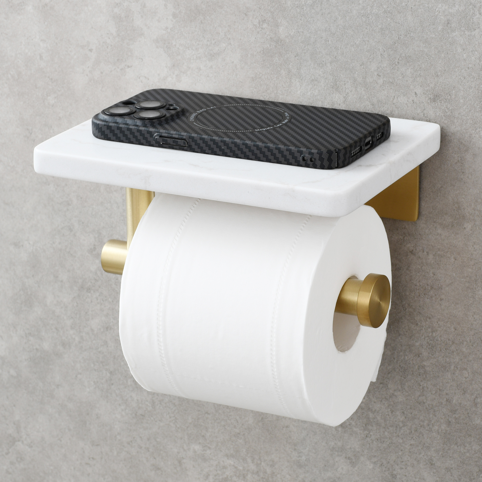 Tecmolog 304 Stainless Steel Brushed Nickel Toilet Paper Holder with Natural Marble Shelf,Screw Wall Mounted,SBH269NA