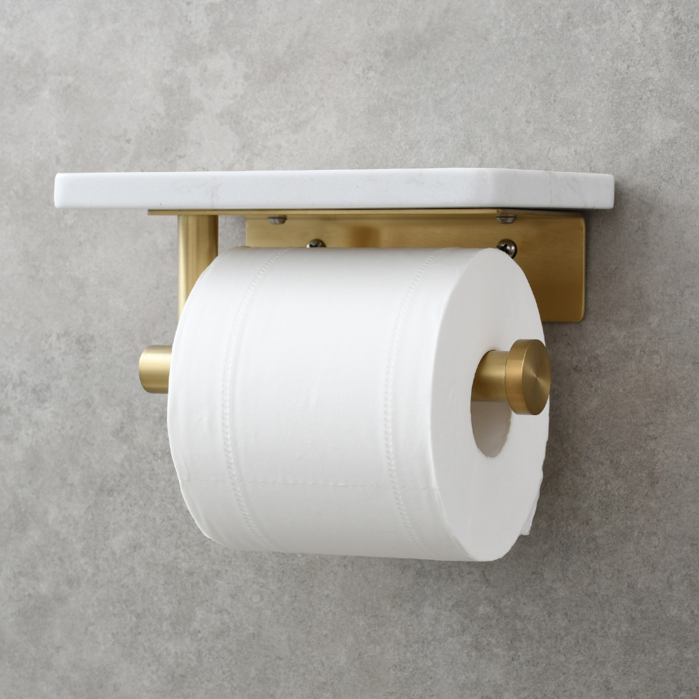 Tecmolog 304 Stainless Steel Brushed Nickel Toilet Paper Holder with Natural Marble Shelf,Screw Wall Mounted,SBH269NA